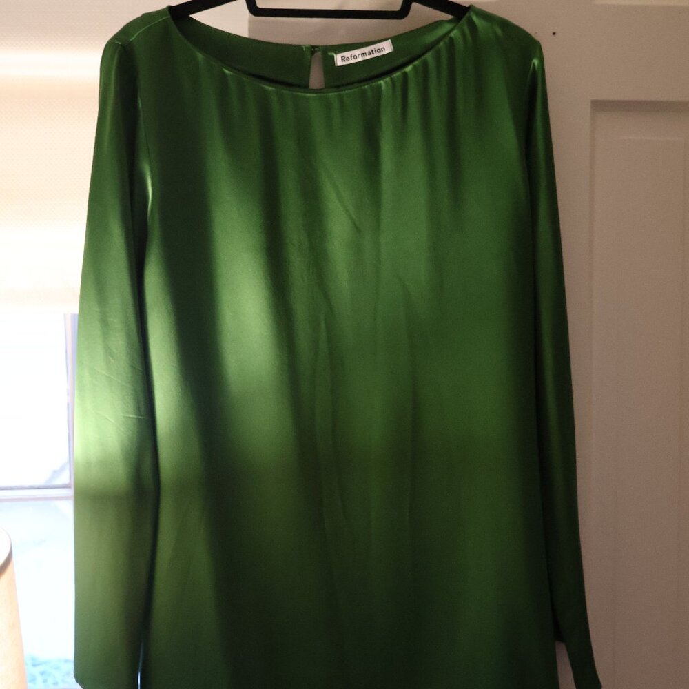 Reformation Silk Emerald Green Tunic Dress